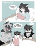 anthro baby bed bedding blanket clothing dialogue dress duo female furniture group hair hand_on_face hospital_bed inbred_child inbreeding male pillow sad text trio worried_face young young_male catkitte ben_(catkitte) jenny_(catkitte) lily_(catkitte) raynn_(catkitte) domestic_cat felid feline felis mammal 2025 comic english_text hi_res signature brother_(lore) brother_and_sister_(lore) mother_(lore) mother_and_child_(lore) mother_and_son_(lore) parent_(lore) parent_and_child_(lore) parent_and_son_(lore) sibling_(lore) sister_(lore) son_(lore)