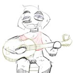 anthro choker clothing crop_top guitar jewelry male musical_instrument necklace offscreen_character plucked_string_instrument shirt smile smiling_at_viewer smirk smirking_at_viewer solo string_instrument topwear ari_q animal_crossing nintendo k.k._slider canid canine mammal 1:1 colored_sketch digital_media_(artwork) hi_res procreate_(artwork) sketch unfinished