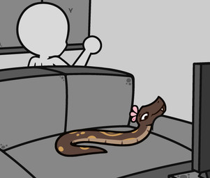 angry animal_genitalia black_eyebrows blush blush_lines bodily_fluids brown_body cavity_storage cloaca cloacal_storage dialogue duo electronics eyebrows fart fart_cloud fear_peeing featureless_face female feral flower_on_head furniture genital_fluids genitals green_fart_cloud grey_body lying male nude on_back on_sofa onomatopoeia peeing question_mark screen_shake smile smirk sofa sound_effects surprised talking_to_another television text tv_remote urine urine_pool urine_stream yelling smokey_the_menish anon heddi ball_python humanoid python reptile scalie snake 2026 animated english_text hi_res