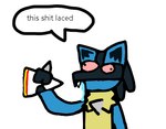 ambiguous_gender anthro drugs laced marijuana profanity smoking smoking_marijuana solo text bootytickler516 nintendo pokemon generation_4_pokemon lucario pokemon_(species) english_text low_res