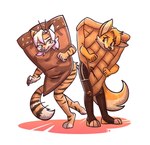 anthro cake clothed clothing costume dessert duo female food food_costume pastry pie simple_background deadyoung7 aphrodite_(virtualfireball) hazel_(virtualfireball) canid canine felid fox mammal pantherine tiger 2023 digital_media_(artwork) hi_res