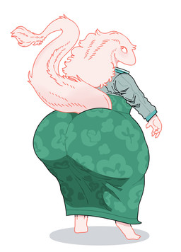anthro barefoot big_butt butt clothing eyelashes feet female female_anthro floral_print fluffy fluffy_tail fur green_clothing grey_clothing hair head_tuft huge_butt jacket long_hair looking_back mouthless nails raised_tail sharp_nails solo straining_bottomwear straining_clothing tail topwear tuft white_body white_fur megokinho mythology unnamed_character dragon furred_dragon furred_scalie hybrid mythological_creature mythological_scalie scalie wingless_dragon worm 2026 absurd_res digital_drawing_(artwork) digital_media_(artwork) full-length_portrait hi_res portrait male_(lore)