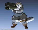 anthro belly big_breasts boots bottomwear breasts brown_hair clothing cosplay fat_arms female footwear fur gloves hair handwear holster multicolored_body multicolored_fur overweight overweight_female ranged_weapon rocket_launcher shoes short_stack skirt solo thick_thighs thigh_belt topwear two_tone_body two_tone_fur weapon wide_hips xxsparcoxx capcom resident_evil jill_valentine sophia_(xxsparcoxx) canid canine canis mammal wolf 2023 hi_res