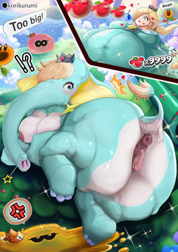 anthro anus big_breasts big_butt blue_body breasts butt female genitals huge_breasts huge_butt korikurumi transformation vulva mario_bros nintendo super_mario_galaxy elephant_rosalina rosalina_(mario) mammal proboscidean hi_res