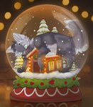 building christmas_tree feral fur green_eyes grey_body grey_fur holidays house lights male plant snow snow_globe solo tree izabella christmas bow_(bowhuskers) canid canine canis mammal wolf hi_res