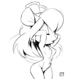 anthro breasts butt eyes_closed female hair long_hair nipples nude pubic_mound simple_background standing xylas chip_'n_dale_rescue_rangers disney gadget_hackwrench mammal mouse murid murine rodent 1:1 2019 monochrome sketch