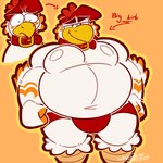 anthro beak belly big_belly bulge clothing collar feathers looking_at_viewer male markings musclegut muscular navel nipples orange_background orange_markings overweight overweight_anthro overweight_male red_clothing red_underwear simple_background smile solo standing text thick_outline toony underwear weight_gain white_body white_feathers wizzdono coco_(wizzdono) avian bird chicken galliform gallus_(genus) phasianid 1:1 2025 english_text signature