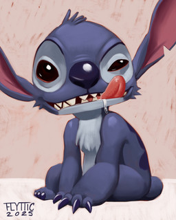 ambiguous_gender back_markings blue_body blue_claws blue_fur blue_nose bodily_fluids brown_eyes chest_tuft claws dripping drooling feral finger_claws fur glistening glistening_nose head_tuft looking_at_viewer markings notched_ear open_mouth open_smile saliva saliva_drip sharp_teeth sitting small_tail smile solo tail teeth tongue tongue_out tuft flyttic disney lilo_and_stitch stitch_(lilo_and_stitch) alien experiment_(lilo_and_stitch) 2025 4:5 digital_media_(artwork) digital_painting_(artwork) hi_res painting_(artwork) signature