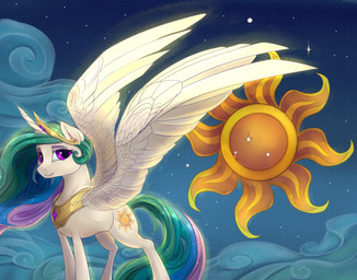 cloud cutie_mark feathered_wings feathers female feral hair horn long_hair looking_at_viewer multicolored_hair outside purple_eyes sky smile solo sun white_body white_feathers wings the-paper-pony viwrastupr friendship_is_magic hasbro my_little_pony mythology princess_celestia_(mlp) equid equine mammal mythological_creature mythological_equine winged_unicorn 2015 digital_media_(artwork) hi_res
