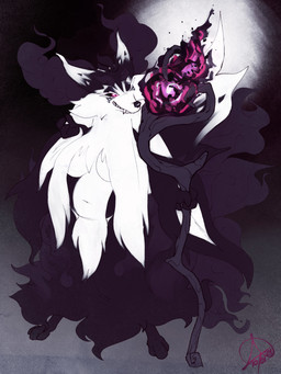 3_fingers anthro big_breasts black_clothing black_nose breasts clothing curvy_figure dress elemental_manipulation female fingers fire fire_manipulation front_view fur hair huge_breasts magic mischievous_smile multicolored_body multicolored_fur narrowed_eyes navel neck_tuft pokemorph red_eyes slightly_chubby slightly_chubby_female smoke smoke_tail solo staff tail thick_thighs tuft two_tone_body two_tone_fur two_tone_tail voluptuous voluptuous_anthro voluptuous_female white_body white_fur white_hair wide_hips atokitsune nintendo pokemon miyami_hisamoto canid canine delphox demon generation_6_pokemon mammal mega_evolution pokemon_(species) 2024 3:4 hi_res signature