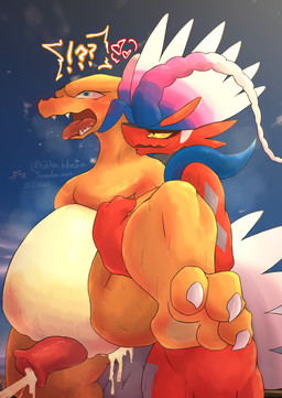 3_toes anthro anthro_on_anthro anthro_penetrated anthro_penetrating anthro_penetrating_anthro bodily_fluids cum cum_in_ass cum_inside cum_while_penetrated duo feet genital_fluids male male/male male_penetrated male_penetrating male_penetrating_male outside penetration sex sweat toes sousaku_san mythology nintendo pokemon ancient_pokemon apex_build_koraidon charizard dragon generation_1_pokemon generation_9_pokemon koraidon legendary_pokemon mythological_creature mythological_scalie paradox_pokemon pokemon_(species) scalie absurd_res hi_res