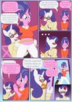 anthro carousel_boutique clothed clothing comic cookie_crumbles_(mlp) cross-popping_vein dialogue ellipsis english_text equid equine eyewear friendship_is_magic frustrated fur glasses hasbro hi_res himitsu horn mammal mane my_little_pony mythological_creature mythological_equine mythology pencil pink_body pink_fur raised_clothing raised_shirt raised_topwear rarity_(mlp) shirt speech_bubble tail tape_measure text topwear unicorn white_body white_fur