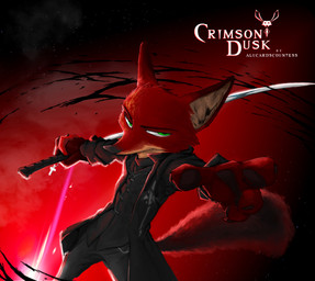 anthro clothed clothing cross green_eyes holding_melee_weapon holding_object holding_sword holding_weapon jacket katana looking_at_viewer male melee_weapon sky solo star sword text topwear weapon thewyvernsweaver disney zootopia nick_wilde canid canine fox mammal red_fox true_fox 2016 absurd_res digital_media_(artwork) english_text hi_res