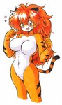 2016 5_fingers anthro big_breasts black_stripes blush bodily_fluids breasts cute_fangs featureless_breasts featureless_crotch felid female female_anthro fingers fist fur green_eyes hair kemono long_hair looking_at_viewer mammal multicolored_body multicolored_fur navel nervous nude open_mouth open_smile orange_body orange_fur orange_hair oyatsu pantherine smile solo standing stripes sweat sweatdrop tiger tongue two_tone_body two_tone_fur white_body white_fur