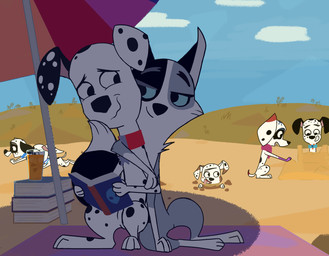 beach bedroom_eyes black_body black_fur black_nose black_spots blue_sclera book digging dirty duo female feral fur grey_body grey_fur heterochromatic_ears male narrowed_eyes reading reading_book sand_castle sculpture seductive spots toony umbrella white_body white_fur unknown_artist 101_dalmatian_street 101_dalmatians disney da_vinci_(101_dalmatians) dawkins_(101_dalmatians) dee_dee_(101_dalmatians) diesel_(101_dalmatians) dizzy_(101_dalmatians) dylan_(101_dalmatians) summer_(101_dalmatians) border_collie canid canine canis collie dalmatian domestic_dog herding_dog mammal pastoral_dog sheepdog hi_res