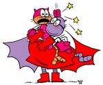 anthro belly big_belly blush duo eyewear glasses kissing male mask overweight overweight_male purple_body simple_background superhero_costume white_background teddyclowns dog_man_(series) big_jim_(dog_man) grampa_(dog_man) domestic_cat felid feline felis mammal 2025 hi_res