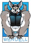 abs anthro big_muscles big_pecs bulge clothed clothing fur hat headgear headwear looking_at_viewer male muscular pecs simple_background smile solo standing tail tongue topwear ceschi epic_games fortnite wendell_(fortnite) canid canine canis mammal wolf digital_media_(artwork)