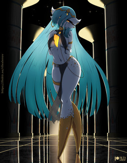 armlet bedroom_eyes biped black_clothing blue_hair bottomwear breasts clothed clothing eyelashes female gold_(metal) gold_jewelry hair harem_outfit jewelry loincloth long_eyelashes long_hair looking_at_viewer narrowed_eyes not_furry piercing pupils ring seductive thick_thighs thighlet wide_hips rilex_lenov nintendo pokemon gardevoir generation_3_pokemon humanoid pokemon_(species) hi_res