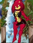 absurd_res anthro big_breasts big_butt breasts butt cleavage clothed clothing comic fan_character female fitness hair hermanworks hi_res midriff odher pinup pose red_hair roguet sega solo sonic_the_hedgehog_(series) the_odhers thick_thighs waterfall