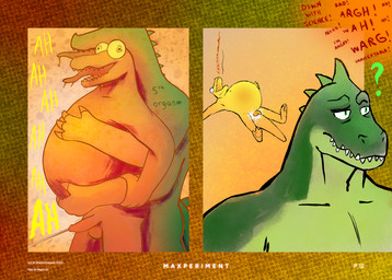 3_toes abdominal_bulge anthro balls bodily_fluids bulging_eyes confusion crazy_eyes cum cum_inflation cum_inside drooling duo ejaculation feet genital_fluids genitals holding_stomach hug hugging_another hugging_from_behind inflation male open_mouth orange_background penis question_mark saliva screaming simple_background tail text toes tongue sharkinthepark dr_crocovile_(sharkinthepark) max_(maxmulticroc) crocodile crocodilian reptile scalie 2025 comic english_text hi_res
