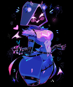 anthro bear_ears blush ear_piercing female heart_symbol piercing robotic_arm solo star_symbol thick_thighs usa37107692 epic_games fortnite raven_team_leader bear mammal 2024 hi_res