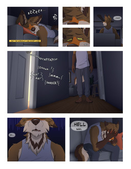 anthro awkward clothed clothing dialogue door embarrassed furniture holding_head male open_door pillow sitting sleeping sofa solo sound_effects tail text unpopularwolf scotty_(unpopularwolf) canid canine canis mammal red_wolf wolf absurd_res comic english_text hi_res father_(lore) father_and_child_(lore) father_and_son_(lore) parent_(lore) parent_and_child_(lore) parent_and_son_(lore) son_(lore)