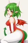 asian_clothing blush blush_lines breasts butt chinese_clothing chinese_dress clothed clothing dragon_tail dragon_wings dress east_asian_clothing female green_eyes green_hair hair horn humanoid_pointy_ears legwear looking_at_viewer open_mouth pantyhose pointy_ears reptile_tail simple_background sitting solo tail white_background white_clothing white_legwear wings ayatori draco_centauros humanoid 2024 digital_media_(artwork) hi_res