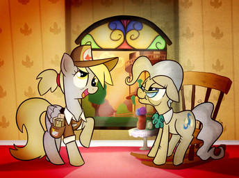 aged_up baseboard bent_leg blonde_mane box brown_clothing brown_hat brown_headwear brown_shirt brown_topwear chair clothing cloud container cravat cutie_mark delivery_(commerce) delivery_employee derp_eyes duo elderly_female elderly_feral eyelashes eyewear feathered_wings feathers female female_feral fence feral folded_wings fur furniture glasses green_cravat grey_mane grey_tail grey_wings hair hat headgear headwear inside lidded_eyes light mailbag mane mature_female mature_feral mayor multicolored_mane name_tag on_chair open_mouth open_smile orange_sky orange_tongue pattern_wall picture_frame plant ponytail postal_carrier postal_delivery postal_uniform quadruped railing red_hair_tie rocking_chair shirt short_mane sitting sitting_on_chair sky smile smiling_at_another stained_glass standing table tail tan_body tan_fur tongue topwear tree two_tone_mane two_tone_tail vase wall_(structure) window wings wrinkles yellow_eyes yellow_tail cookieboy011 friendship_is_magic hasbro my_little_pony mythology derpy_hooves_(mlp) mayor_mare_(mlp) earth_pony equid equine horse mammal mythological_creature mythological_equine pegasus pony 2019 colored digital_drawing_(artwork) digital_media_(artwork) english_description hi_res lighting shaded