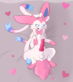 animal_genitalia animal_penis anus balls bedding bow_ribbon canine_genitalia canine_penis feral genitals heart_symbol knot knotted_penis leg_markings looking_at_viewer male markings multicolored_body penis presenting presenting_penis ribbons ribbons_(anatomy) sheath smug socks_(marking) solo spread_legs spreading tail tail_tuft tuft tufted_fur white_body letacosalad nintendo pokemon canid canine eeveelution generation_6_pokemon mammal pokemon_(species) sylveon hi_res shaded