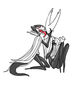 aged_up anthro bodily_fluids exoskeleton face_lick kneeling licking long_tail male male/male map red_eyes saliva simple_background sitting sitting_on_ground surprised tail tongue tongue_out white_background boopie hollow_knight_(franchise) team_cherry grimmchild_(hollow_knight) the_knight_(hollow_knight) arthropod vessel_(species) absurd_res hi_res