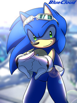 blue_body blue_fur blurred_background clothing eyewear eyewear_on_head fur glasses glasses_on_head gloves green_eyes hands_together handwear light light_beam looking_at_viewer male smile solo stretching sun sunbeam sunlight thick_thighs bluecloud sega sonic_riders sonic_the_hedgehog_(series) sonic_the_hedgehog eulipotyphlan hedgehog mammal 3:4 hi_res