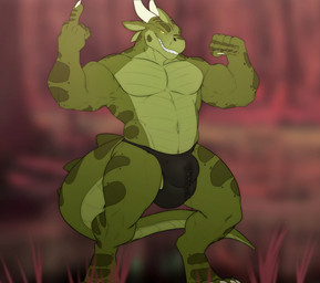 anthro bodily_fluids bulge claws clothed clothing detailed_bulge dripping genital_fluids horn looking_at_viewer male muscular precum precum_drip precum_through_clothing precum_through_underwear solo standing underwear underwear_only wet wet_clothing zomacaius mythology dragon mythological_creature mythological_scalie scalie hi_res