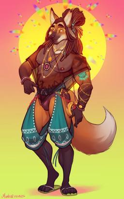 anthro bottomwear bracelet brown_body brown_fur brown_hair clothing dreadlocks eyewear footwear fur glasses hair jewelry long_hair male necklace nipples pecs sandals shoes solo translucent translucent_clothing translucent_topwear marlon.cores canid canine mammal maned_wolf absurd_res hi_res