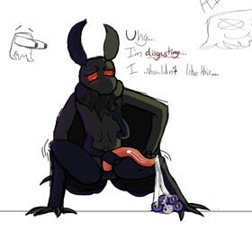 2_fingers 4_arms 4_toes animal_genitalia antennae_(anatomy) anthro bodily_fluids buffy_(buffythemoth) buffythemoth cloaca cloacal_penis degradation_text egg embarrassed feet fingers fur genitals grey_body grey_fur herm intersex multi_arm multi_limb multicolored_body multicolored_fur orgasm oviposition ovipositor ovipositor_penis red_eyes shaking shaking_orgasm solo sweat sweatdrop toes winged_arms wings arthropod humanoid insect lepidopteran moth