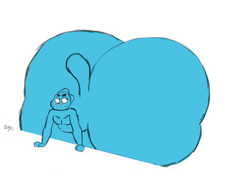 anthro ass_clapping big_butt blue_body blue_fur butt fur half-closed_eyes huge_butt hyper hyper_butt male narrowed_eyes nude nude_male smile smirk solo tail bubyldus cartoon_network the_amazing_world_of_gumball gumball_watterson domestic_cat felid feline felis mammal animated hi_res