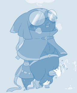 anthro ball_fondling balls bdsm belt blush bodily_fluids bondage bound breath clothing cowl disembodied_hand erection eyewear fondling genitals glasses handjob jacket looking_pleasured male orgasm panting penile penis ribbon_bondage ribbons sex sweat topwear wings roguemorpho bandai_namco digimon pipstrello bat chiropmon digimon_(species) mammal 5:6 blue_and_white hi_res monochrome