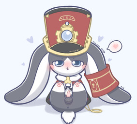 anus chibi clothing embarrassed feral genitals half-closed_eyes hat headgear headwear heart_symbol long_ears male narrowed_eyes open_mouth pawpads paws penis pink_penis short_tail simple_background small_penis solo tail x_anus young young_feral young_male xiaoyee_moon honkai:_star_rail mihoyo pom-pom_(honkai:_star_rail) mammal hi_res