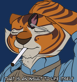 anthro cigarette eyewear female glasses humor joke solo text tired maxim_theos dreamworks kung_fu_panda hayao_miyazaki_(character) master_tigress felid mammal pantherine tiger alpha_channel hi_res meme