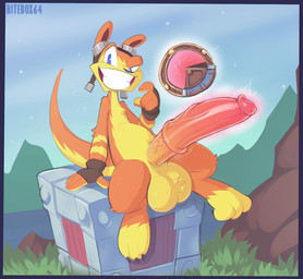 anthro balls big_balls big_penis genitals huge_penis hyper hyper_genitalia hyper_penis male medial_ring penis solo bitebox64 jak_and_daxter naughty_dog sony_corporation sony_interactive_entertainment daxter mammal mustelid ottsel hi_res