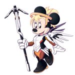 anthro blonde_hair clothing female footwear gloves hair handwear holding_object open_mouth open_smile parody simple_background smile solo shamserg blizzard_entertainment disney overwatch mercy_(overwatch) minnie_mouse mammal mouse murid murine rodent 1:1 2016 hi_res signature