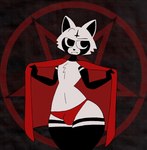 anthro black_body black_fur bulge clothing femboy fur leg_markings looking_at_viewer male markings mostly_nude multicolored_body occult_symbol panties pentagram red_clothing red_panties red_underwear robe satanic socks_(marking) solo symbol thick_thighs two_tone_body underwear white_body white_fur wide_hips rexon02 rex_raccoon_(rexon02) mammal procyonid raccoon hi_res