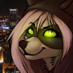 ambiguous_form ambiguous_gender anthro clothing female fur glowing glowing_eyes hair hoodie mask pupils slit_pupils smile solo topwear bishkah291ax48 canid canine mammal 1:1 digital_media_(artwork) low_res shaded