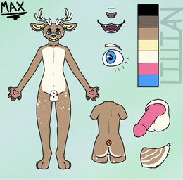 animal_genitalia anthro blue_eyes canine_genitalia genitals knot knotted_penis male penis solo anonymous_artist deer hybrid mammal new_world_deer white-tailed_deer model_sheet