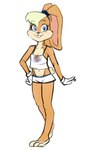 3_toes anthro barefoot blonde_hair buckteeth clothed clothing feet female fur gloves hair handwear paws plantigrade ponytail_ears solo teeth toes drawfag 1500chan looney_tunes warner_brothers lola_bunny lagomorph mammal hi_res