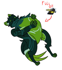 3_toes 4_fingers :3 ambiguous_gender anthro arm_tuft belly big_belly big_tail black_nose cheek_tuft crotch_tuft curled_tail digitigrade dipstick_ears dipstick_tail directional_arrow ear_markings explosives eyebrows eyelashes eyes_closed facial_tuft featureless_crotch feet fingers fluffy fluffy_chest fur goo_grenade green_body green_fur green_markings grenade head_tuft holding_belly huge_belly humor hyper hyper_belly leg_tuft lying markings multicolored_body multicolored_ears multicolored_fur multicolored_tail on_back overweight simple_background solo stuffing tail tail_markings tail_tuft text thick_thighs thin_legs toes tribal tribal_markings tuft weapon white_background wingsprite full_of_milk/soup_(meme) the_finals dr_vykung canid canine fox mammal 2025 digital_drawing_(artwork) digital_media_(artwork) english_text