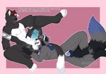 abs after_exercise anthro balls blue_balls blue_nipples blue_penis blue_tongue blush bodily_fluids breath chastity_cage chastity_device collar dominant dominant_male drooling duo genital_fluids genitals leash leashed_collar locked locked_up male male/male muscular muscular_male musk musk_clouds musky_balls musky_penis nipples panting penis penis_sniffing precum saliva sniffing sweat text tongue vein veiny_penis misfitbiscuit rivets_(rivetstheblue) zephyr_(rivetstheblue) felid hybrid leopard mammal pantherine procyonid raccoon absurd_res english_text hi_res