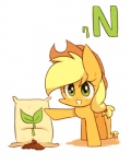 2015 4:5 applejack_(mlp) blonde_hair clothing cowboy_hat dirt earth earth_pony english_text equid equine female feral friendship_is_magic green_eyes hair hasbro hat headgear headwear horse joycall3 mammal manure my_little_pony nitrogen_(element) planet pony ponytail sack simple_background solo text white_background