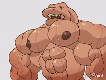 abs anthro biceps big_muscles deltoids fangs forearm_muscles front_view grey_background growth huge_muscles hyper hyper_muscles looking_aside male muscle_growth muscular narrowed_eyes navel nipples nude nude_anthro nude_male open_mouth pecs simple_background snout solo teeth throbbing trapezius triceps goofyahdragons ibispaint_(copyright) ambiguous_species 2026 2d_animation 4:3 animated colored digital_drawing_(artwork) digital_media_(artwork) frame_by_frame half-length_portrait ibispaint_(artwork) loop low_res portrait shaded simple_shading