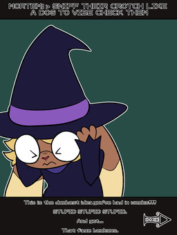 ambiguous_gender anthro clothed clothing dialogue duo eyewear female fully_clothed glasses hat head_in_hands headgear headwear holidays looking_at_crotch speech_bubble text wearing_glasses witch_costume witch_hat corruptedcryptid halloween nintendo pokemon hint_(corruptedcryptid) penny_(corruptedcryptid) generation_4_pokemon generation_7_pokemon lopunny mimikyu pokemon_(species) 3:4 animated english_text hi_res trans_(lore) trans_woman_(lore)