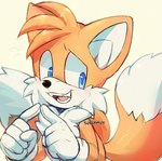 2_tails clothing embarrassed fur handwear male markings multi_tail orange_body orange_fur shy simple_background solo tail tail_markings tan_background spacemvtt sega sonic_the_hedgehog_(series) miles_prower canid canine fox mammal hi_res